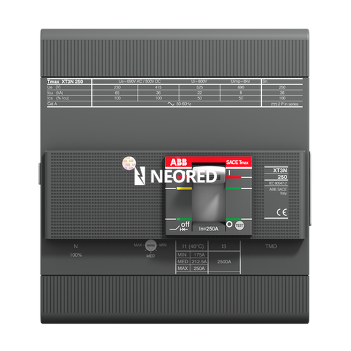 [ABB1SDA068069R1] Interruptor Tmax XT tetrapolar In = 200A - Icu = 36kA, Ics = 75% Icu @ 380VCA 