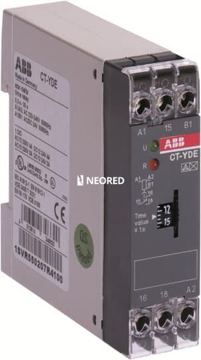 [ABB1SVR550207R4100] Dis-Timer Arranque estrella - triángulo retardo a la conexión, retardo a la desconexión sin tensión, 1 INV, 2 leds, 0,3-30 s 24 Vca / Vcc, 220 - 240 Vca