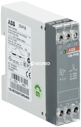 [ABB1SVR550870R9400] Monitores trifásicos, parámetros eléctricos varios Relé falta de fases y monitoreo de sobre/subtensión (trifásica o monofásica), Alim 3x320-460 Vca, 185-265 Vca 1 NA