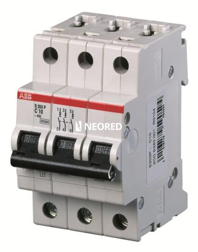 [ABB2CDS283001R0104] Dis-Interruptor termomagnético tripolar In 10A. Icn = 25 kA @ IEC60898 Curva C