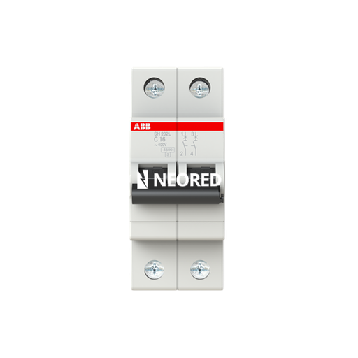 [ABB2CDS242001R0164P] Interruptor termomagnético bipolar  In 16A Icn = 4,5kA @ IEC60898 Curva C