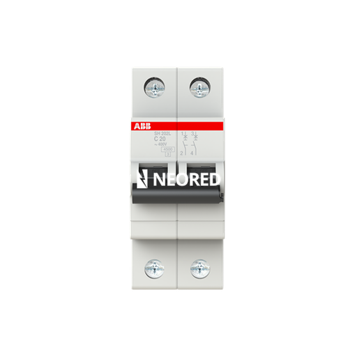 [ABB2CDS242001R0204P] Interruptor termomagnético bipolar  In 20A Icn = 4,5kA @ IEC60898 Curva C