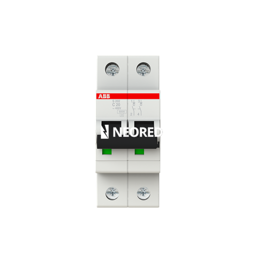 [ABB2CDS252001R0204P] Interruptor termomagnético bipolar In 20A. Icn = 6kA @ IEC60898 Icu : 10 kA @ IEC60947-2. Curva C