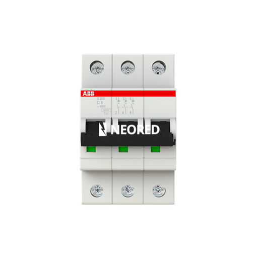 [ABB2CDS253001R0064P] Interruptor termomagnético tripolar In 6A. Icn = 6kA @ IEC60898 Icu : 10 kA @ IEC60947-2. Curva C