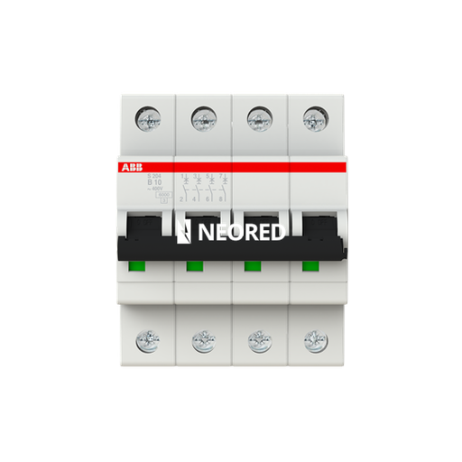 [ABB2CDS254001R0105P] Interruptor termomagnético tetrapolar In 10A. Icn = 6kA @ IEC60898 Icu : 10 kA @ IEC60947-2. Curva B