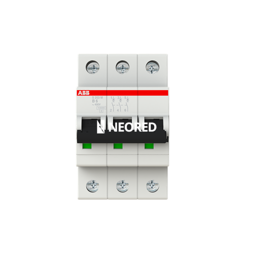 [ABB2CDS273001R0065P] Interruptor termomagnético tripolar In 6A. Icn = 10kA @ IEC60898 Icu :  15 kA @ IEC60947-2  Curva B